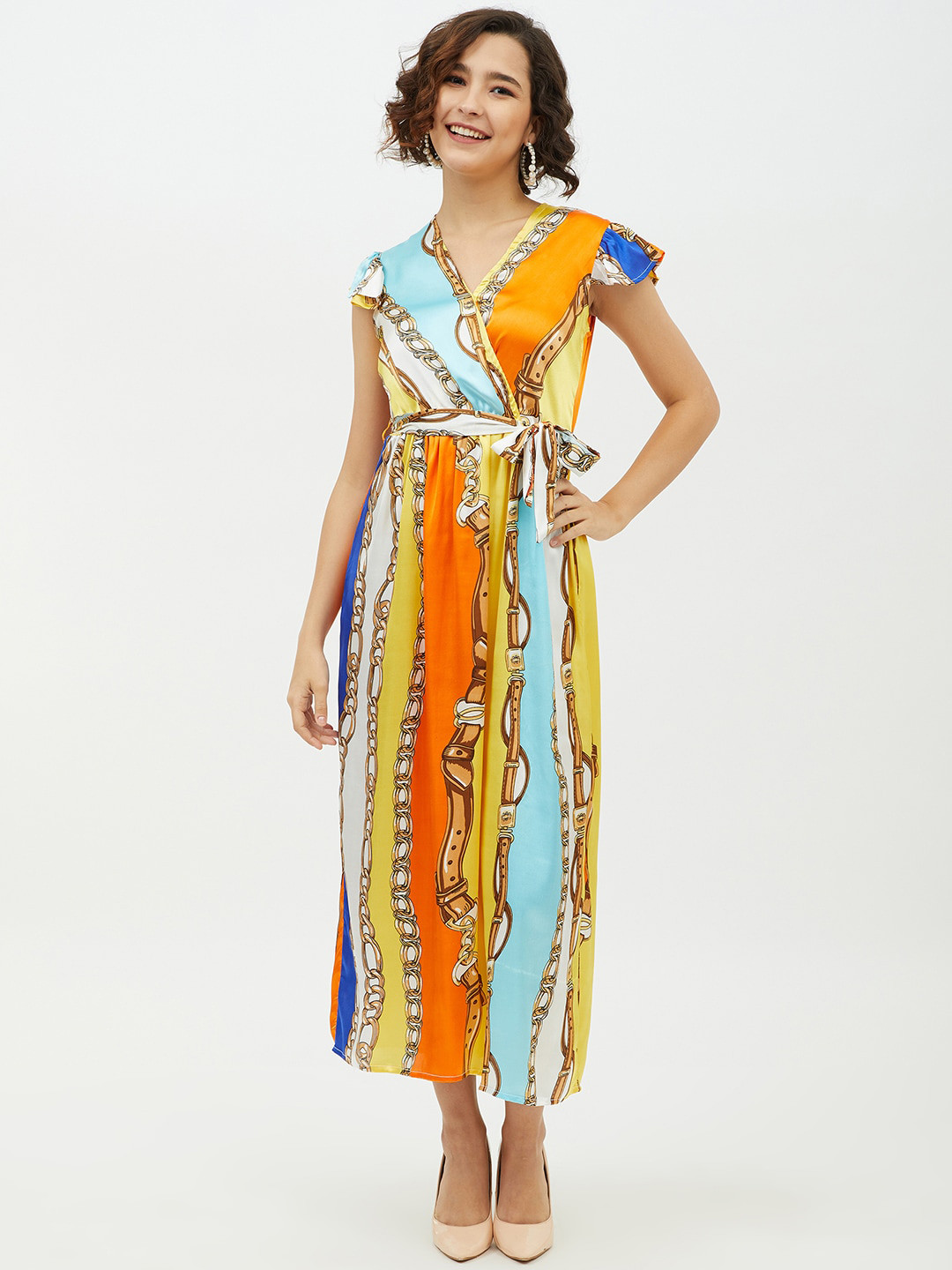 StyleStone Women Multicoloured Printed Maxi Dress with Belt