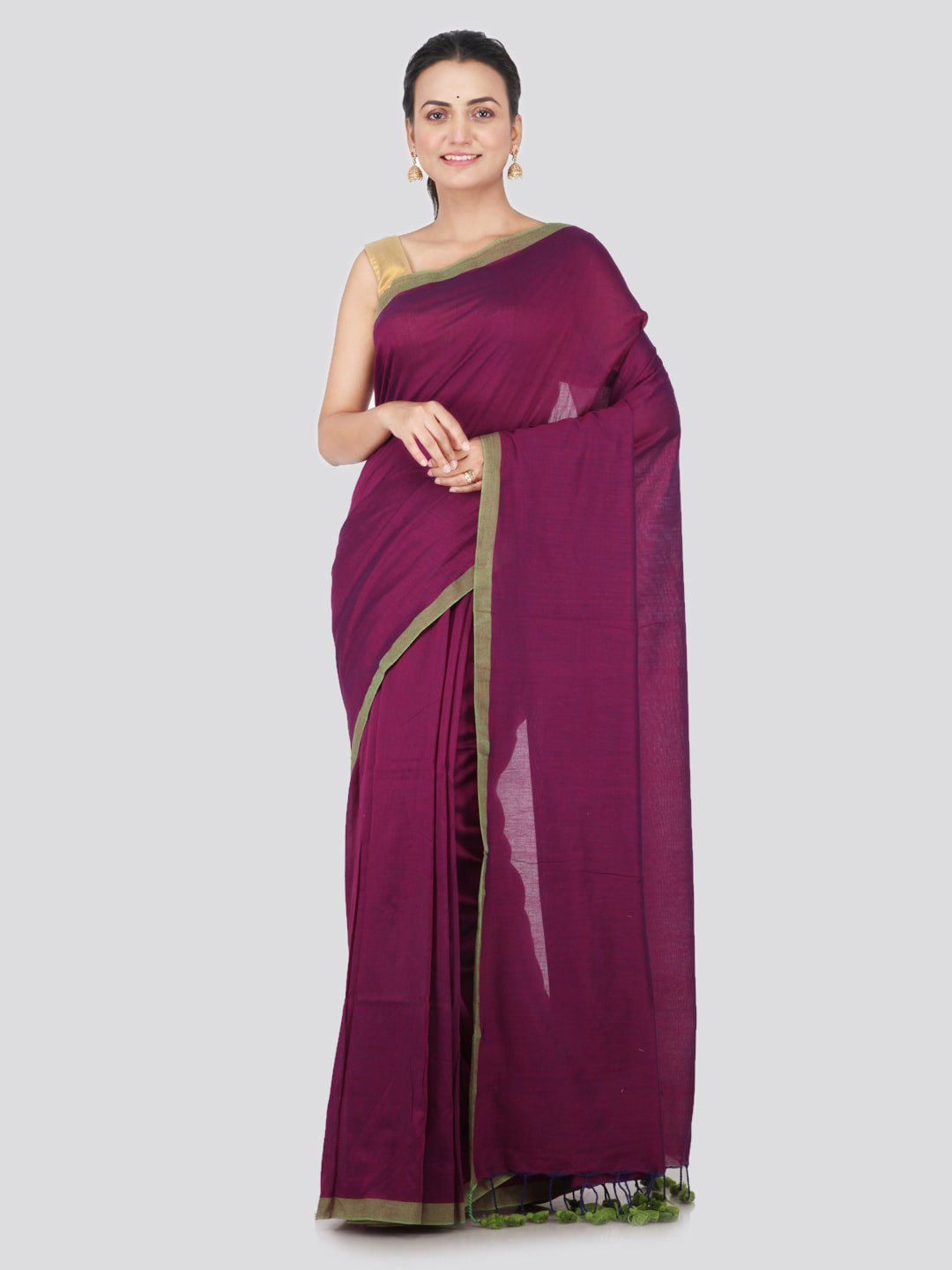 PinkLoom Violet Solid Pure Cotton Handloom Sustainable Saree