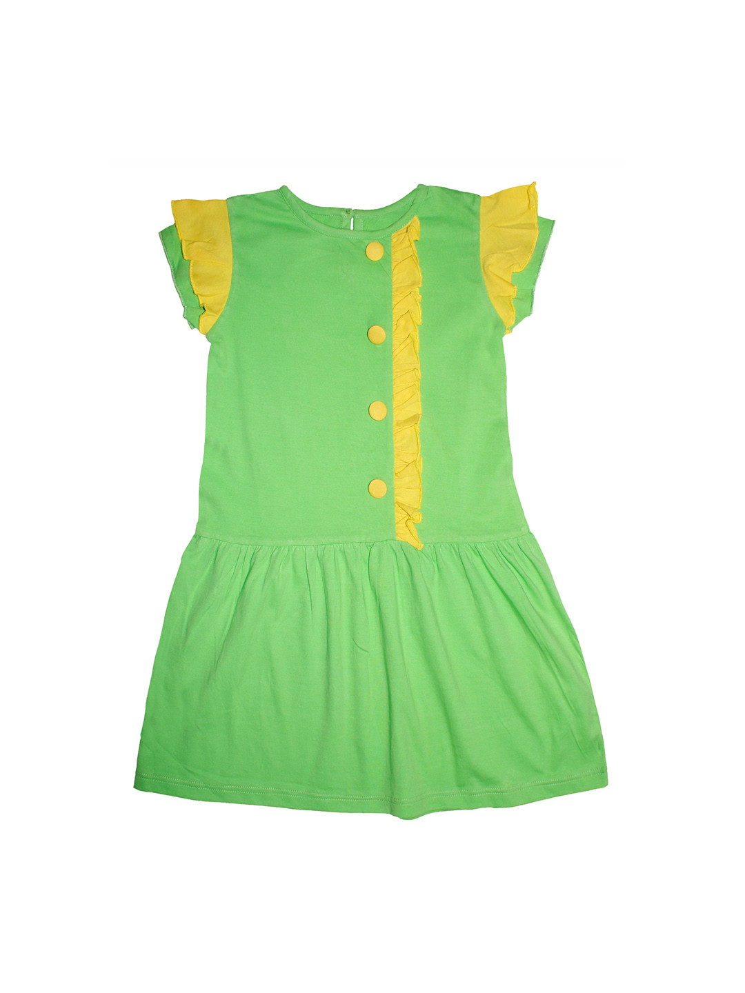 KiddoPanti Girls Green Solid Cotton Peplum Dress