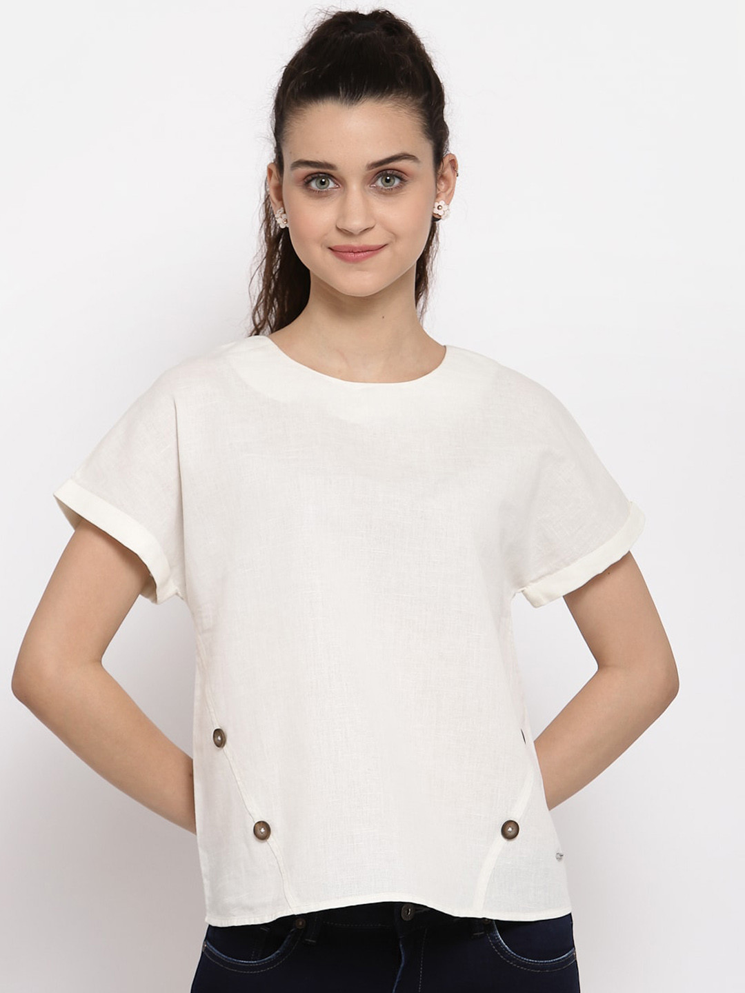 Pepe Jeans Women White Solid Boxy Top