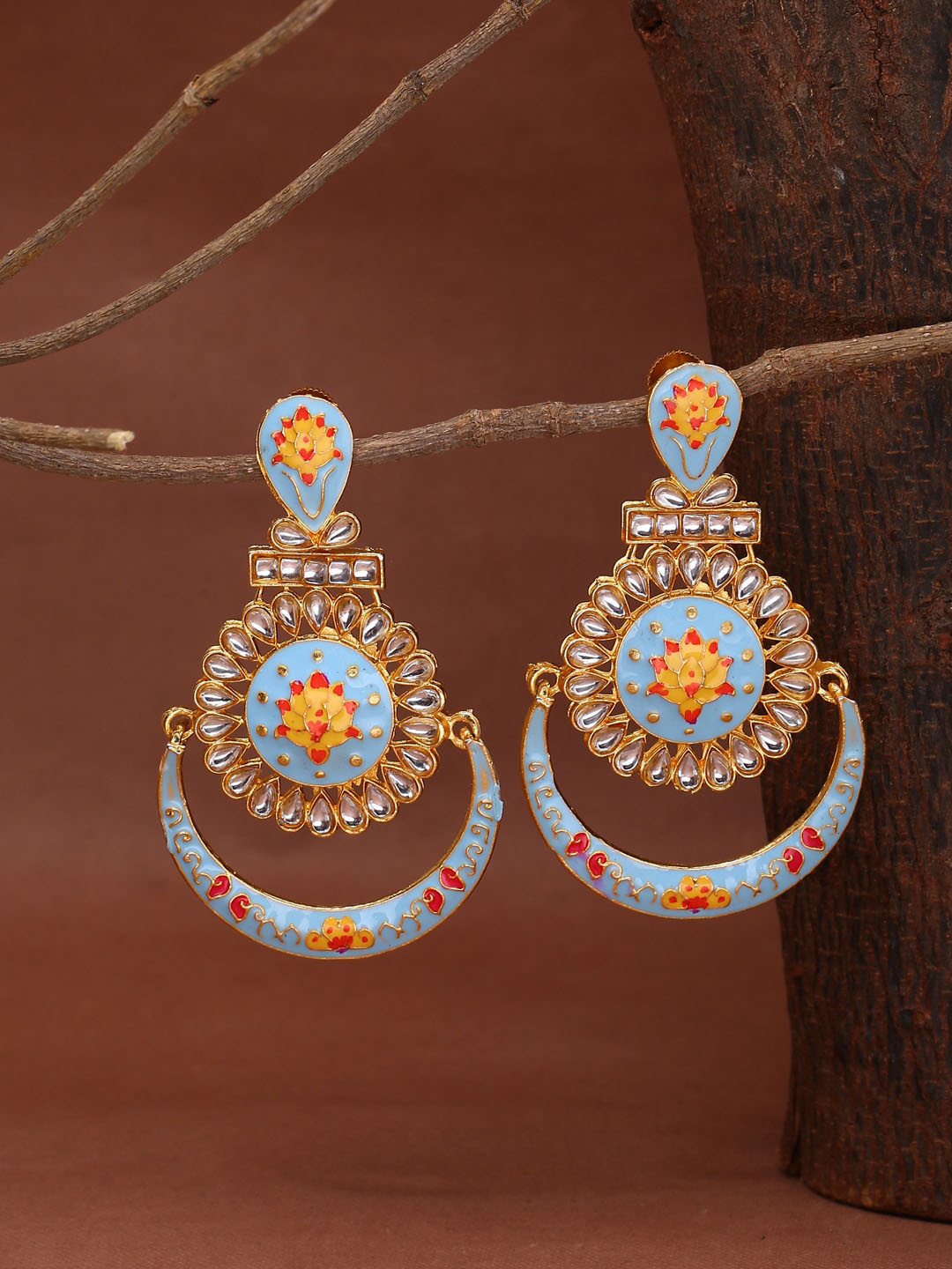 Shoshaa Turquoise Blue & Gold-Plated Classic Chandbalis