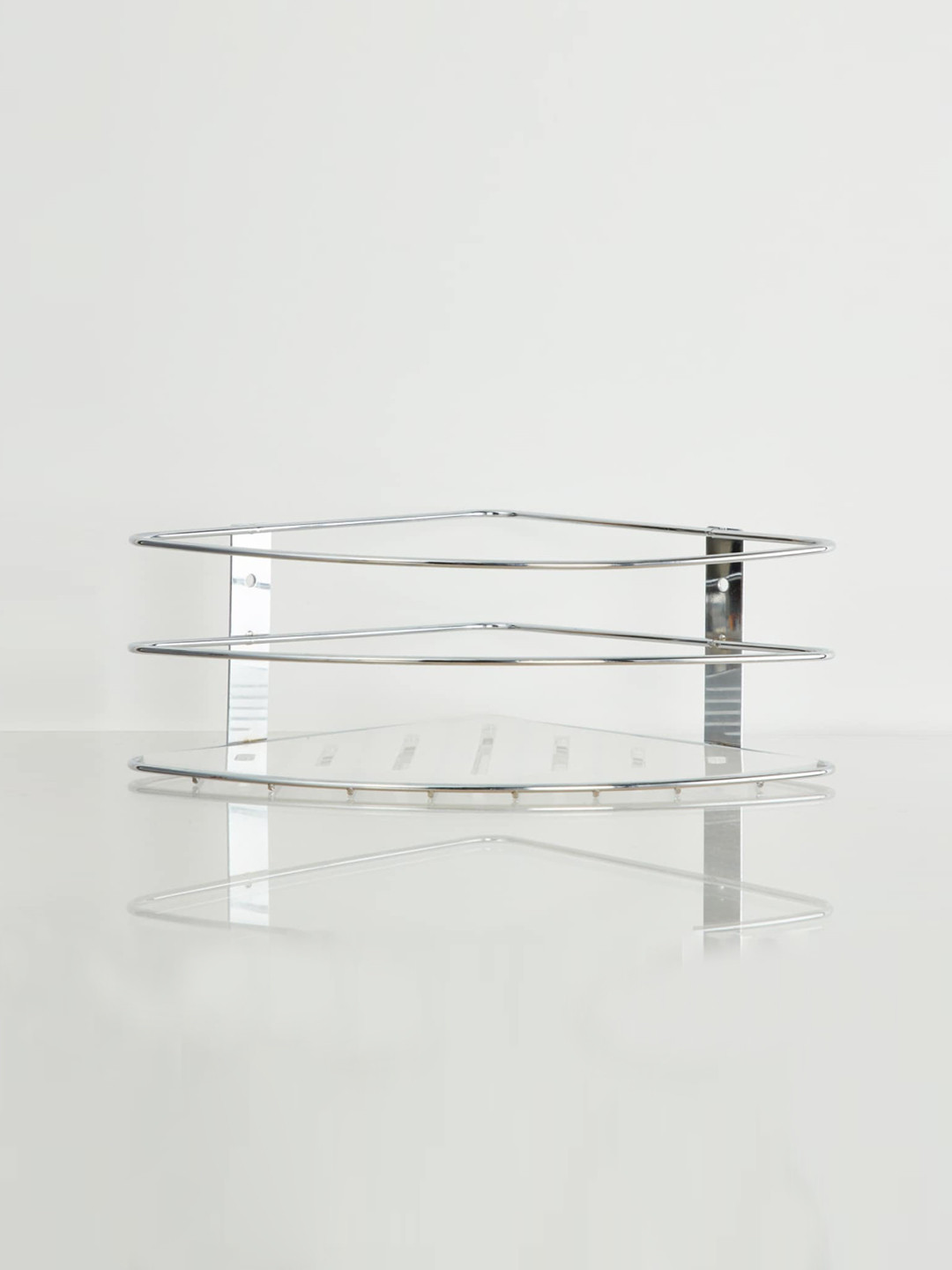 Home Centre Silver Toned Solid Iron Triangle Wall Mounted Corner Shower Caddy