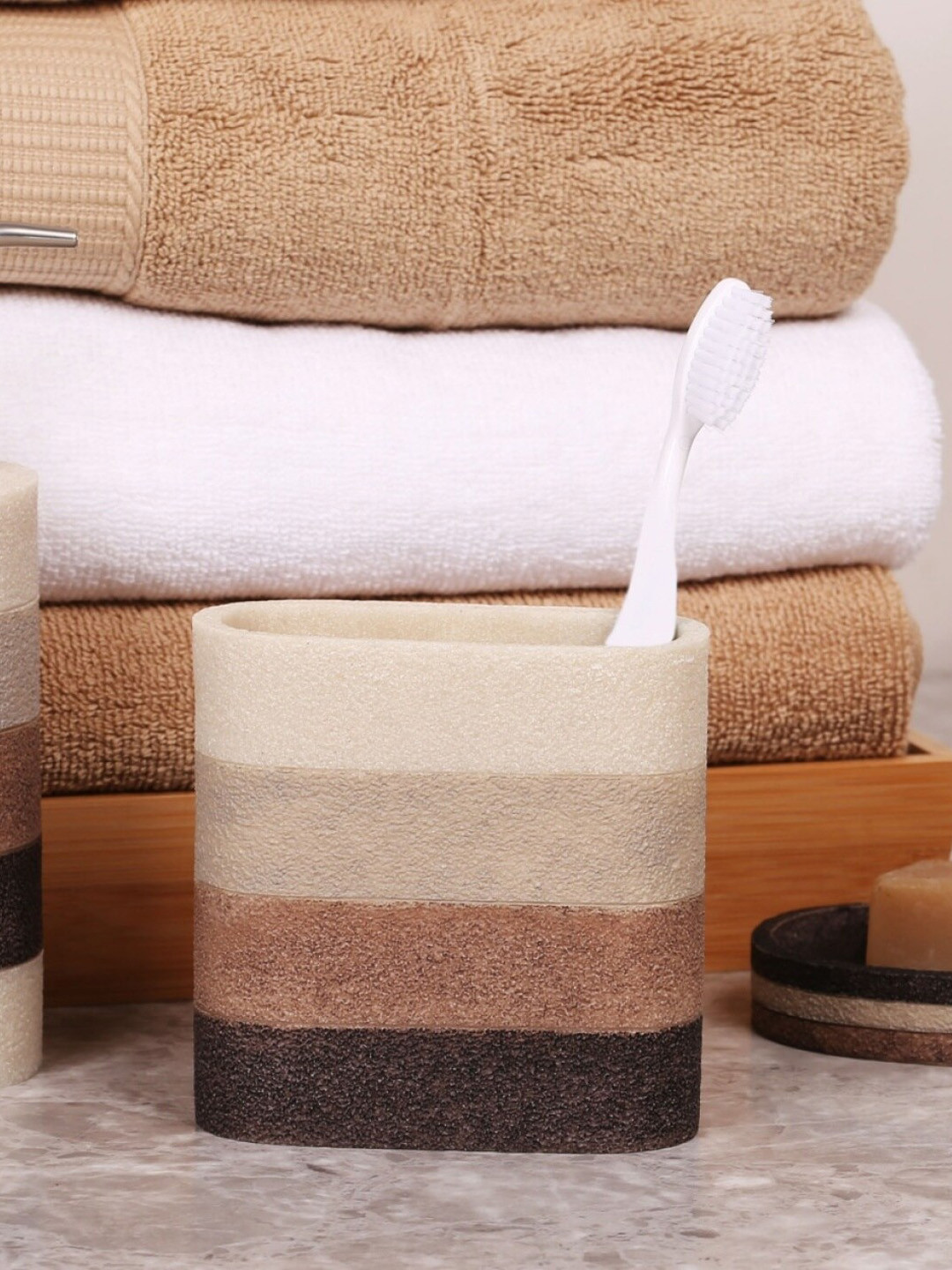 Home Centre Brown & Beige Striped Hudson Rome Tooth Brush Holder