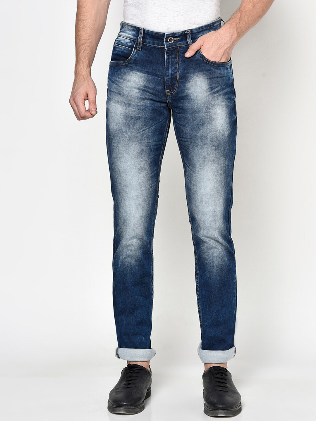 Octave Men Blue Mildly Distressed Heavy Fade Jeans