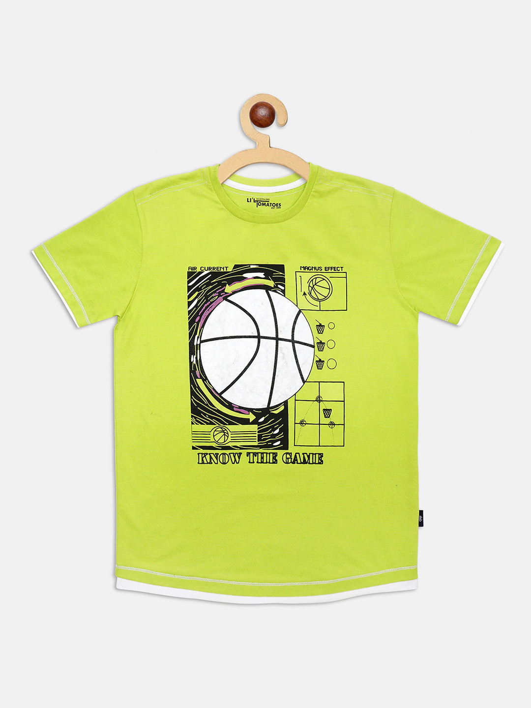 Lil Tomatoes Boys Green  White Printed Cotton Pure Cotton T-shirt With Pen