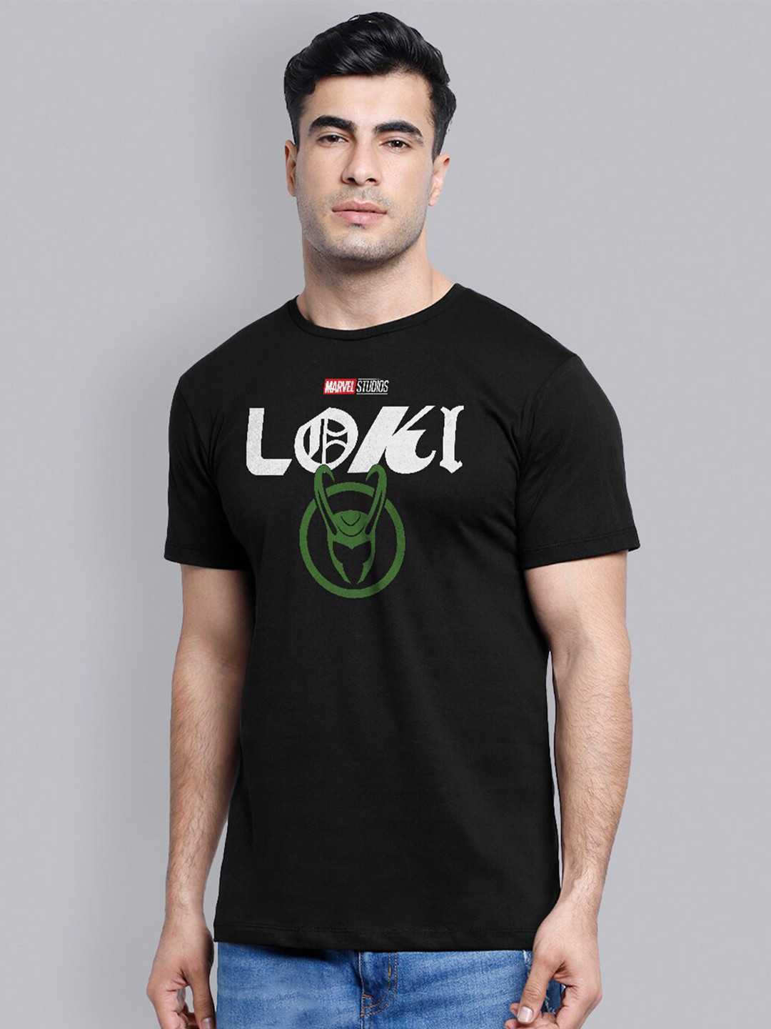 Free Authority Men Black Loki Printed  Pure Cotton T-shirt