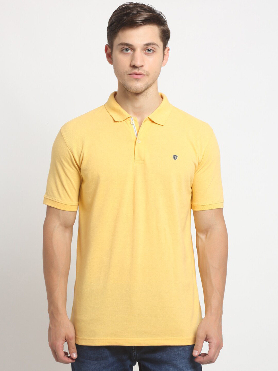 Cantabil Men Yellow Polo Collar Slim Fit T-shirt