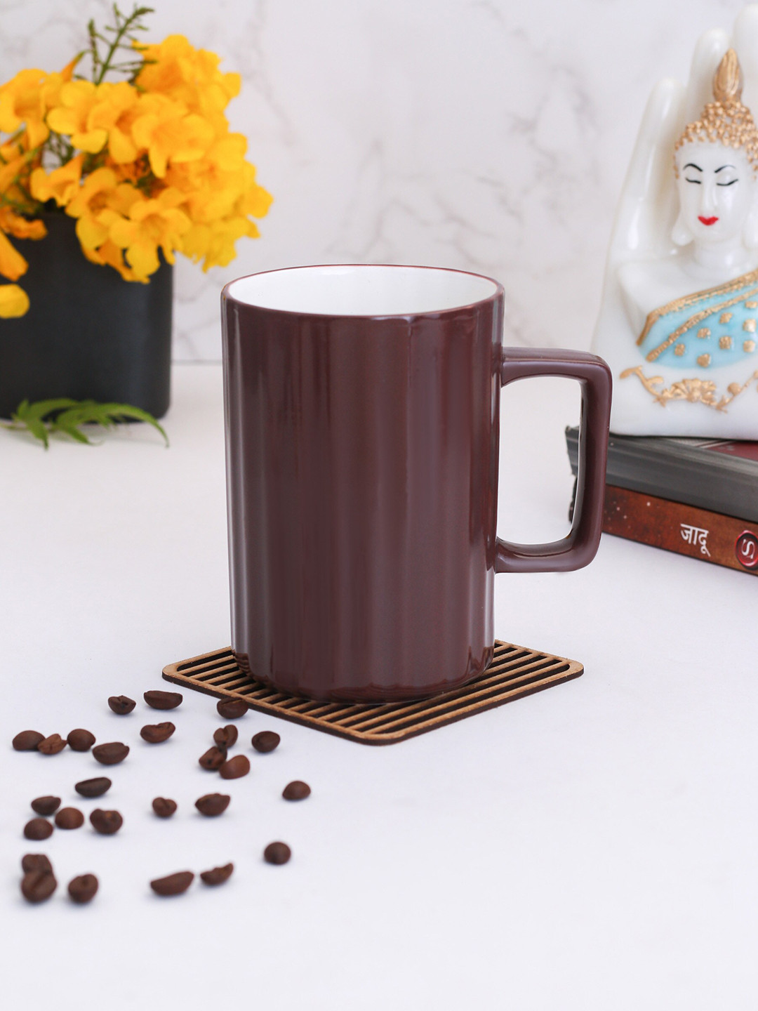 CLAY CRAFT Royal Theme Brown Ceramic Microwave Safe Mug-350ml