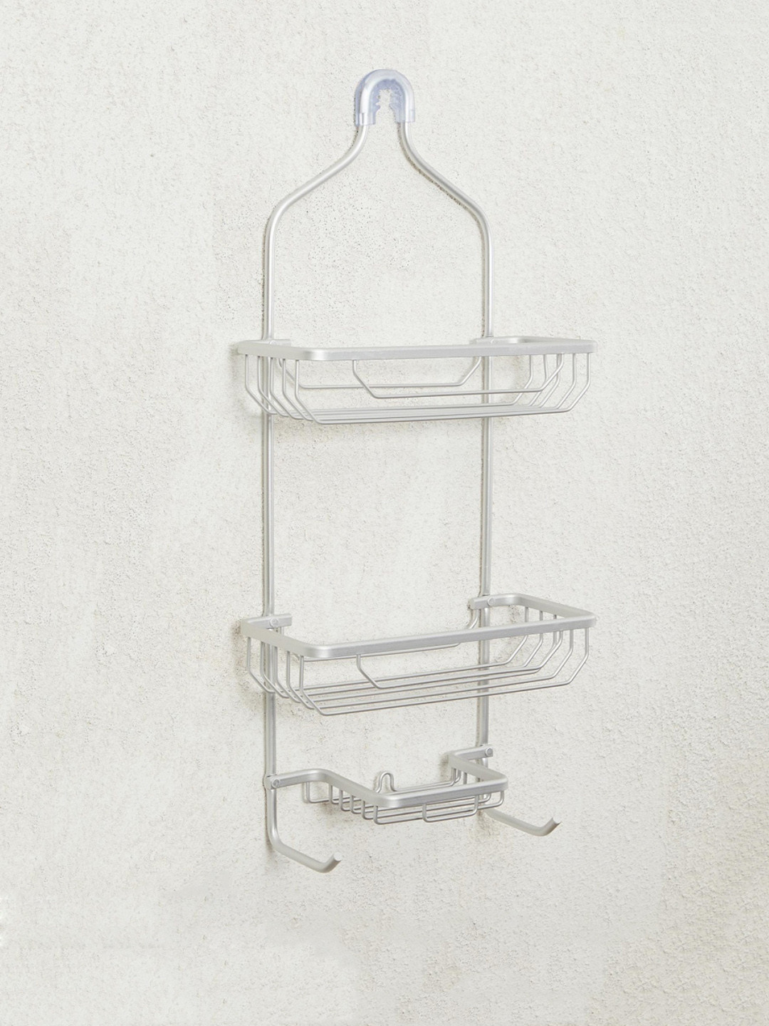 Home Centre Silver-Toned Solid Aluminium Two-Tier Shower Caddy