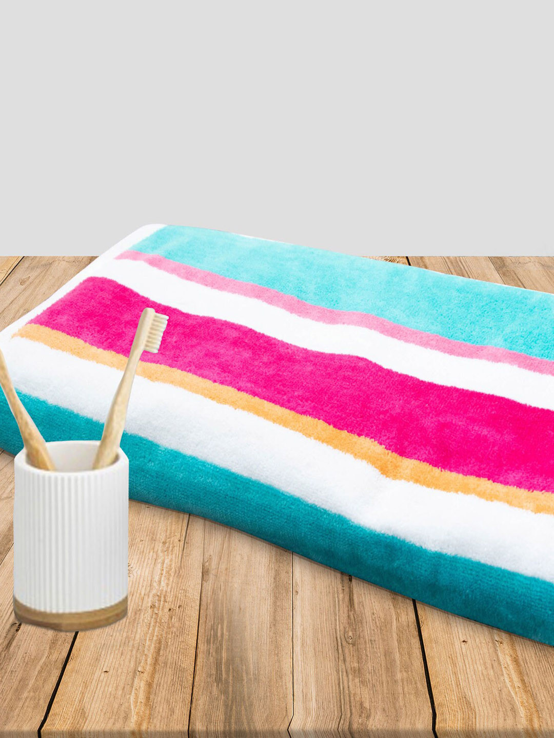 St Cloud Women White & Red Striped 450GSM Cotton Bath Towel