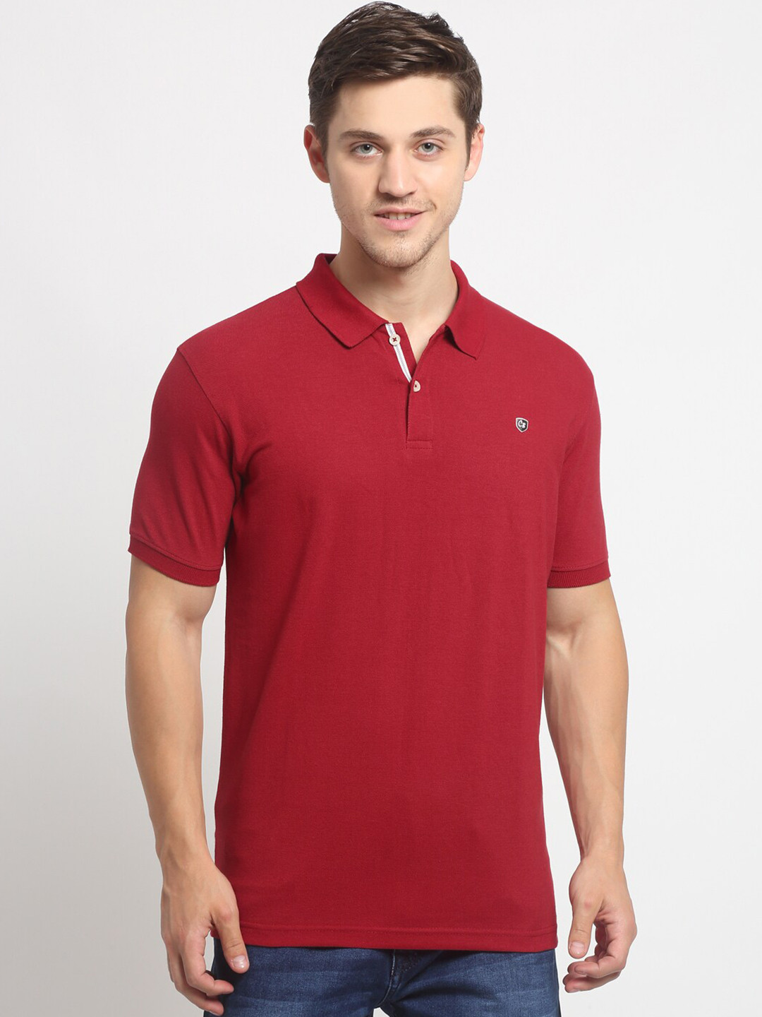 Cantabil Men Maroon Polo Collar Slim Fit T-shirt