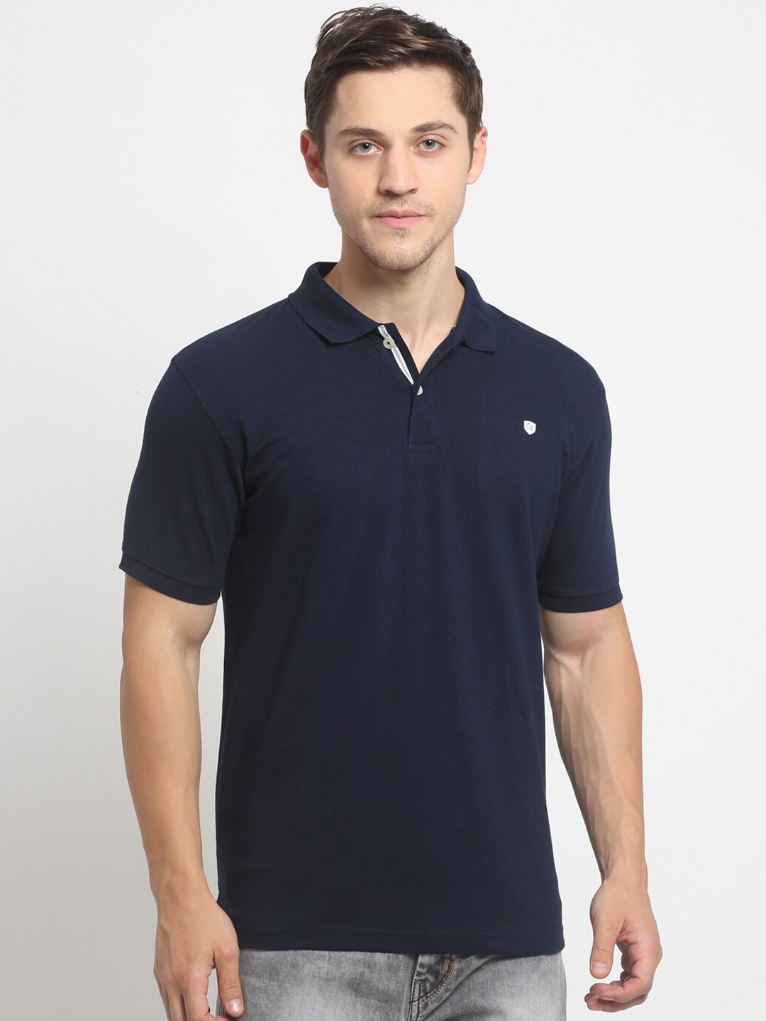 Cantabil Men Navy Blue Polo Collar Slim Fit T-shirt