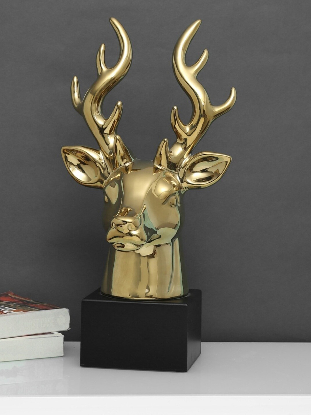 Home Centre Gold-Toned & Black Splendid Barend Deer Figurine Showpiece