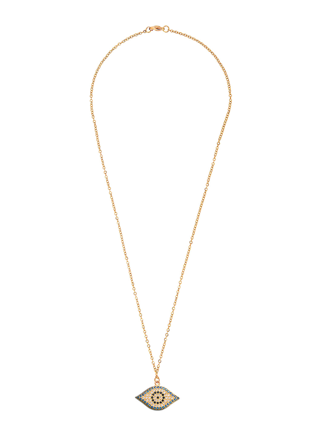 Moon Dust Gold-Plated White & Blue CZ-Studded Evil Eye-Shaped Pendant With Chain