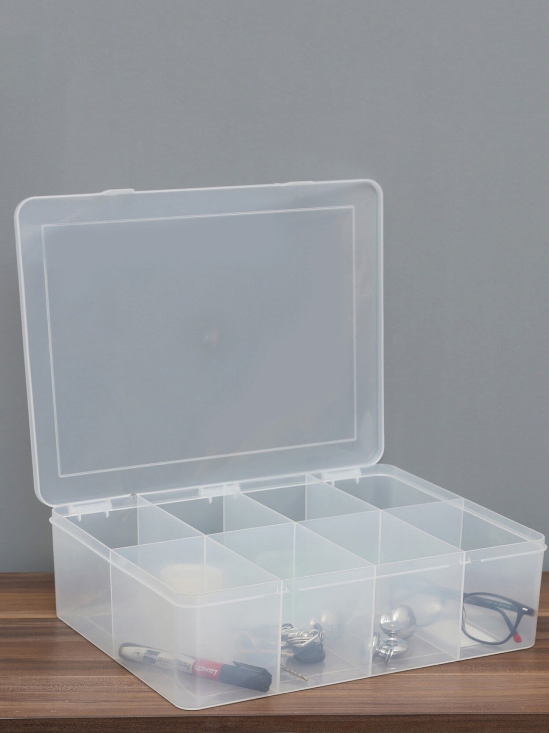 Home Centre Transparent Solid Regan Divided Plastic Box Organiser