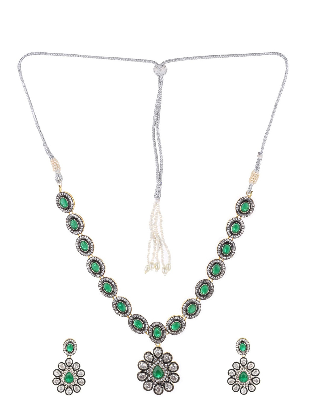 Runjhun Gold-Plated & Green AD-Studded Victoria Jewellery Set