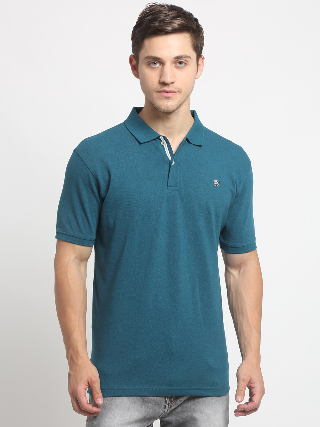 Cantabil Men Blue Polo Collar Slim Fit T-shirt