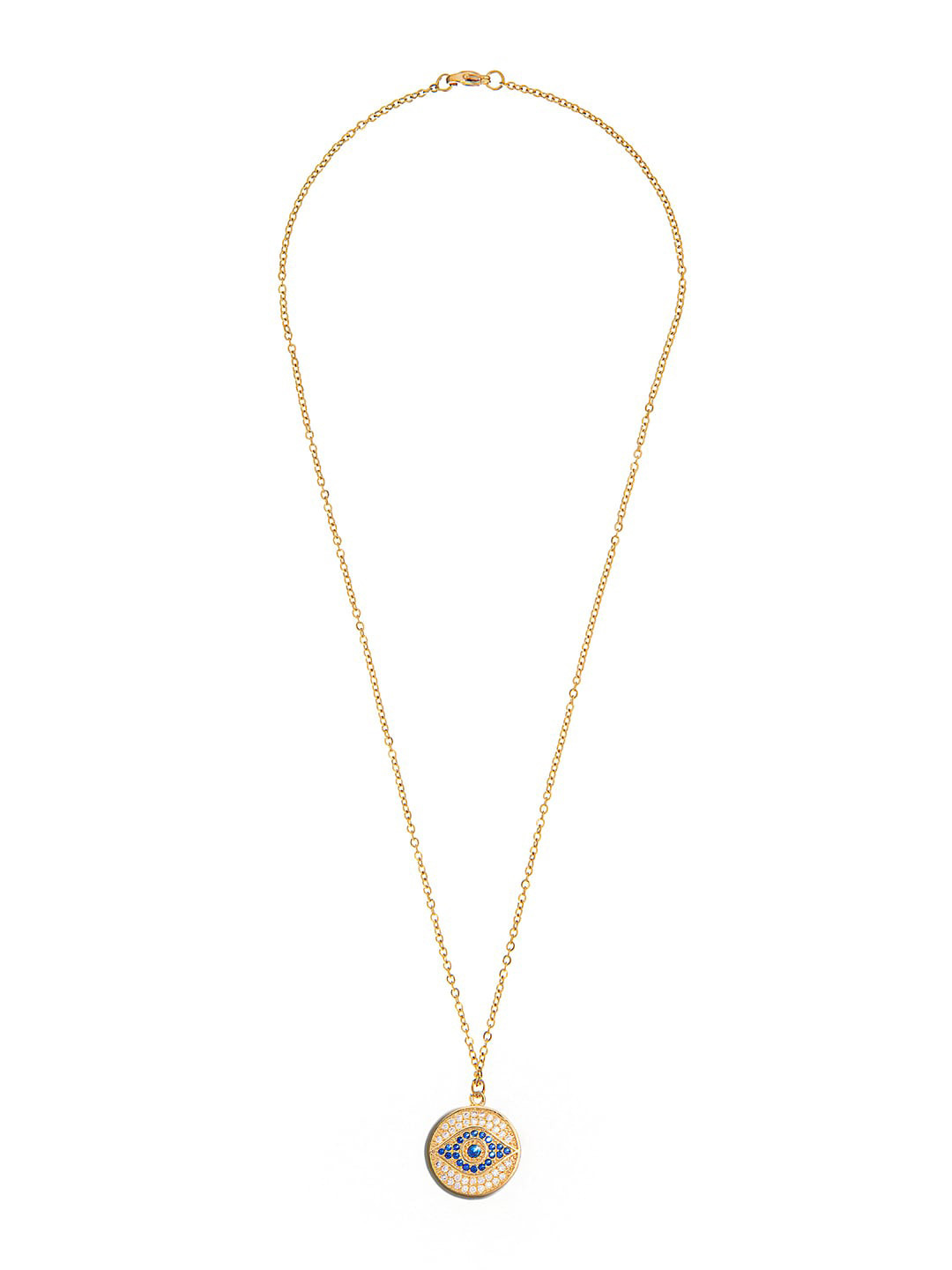 Moon Dust Gold-Plated White & Blue CZ-Studded & AD-Studded Pendent With Chain