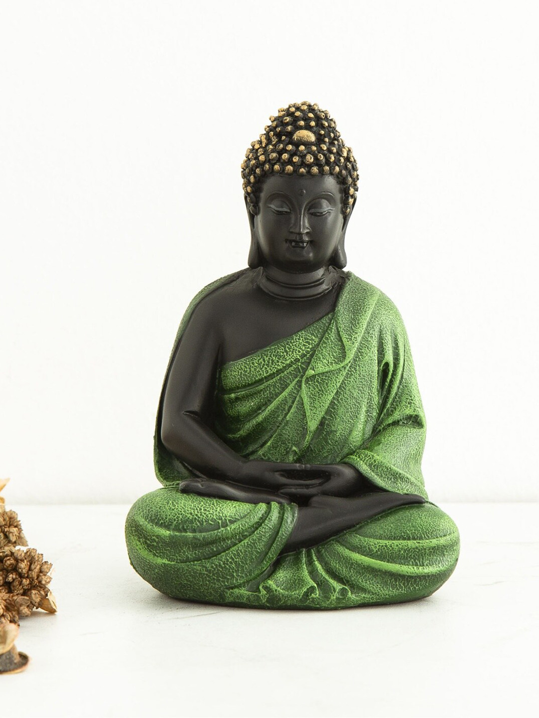 Home Centre Corsica Budda Green Polyresin Glossy Living Room Small Showpiece - 5.5 Inches