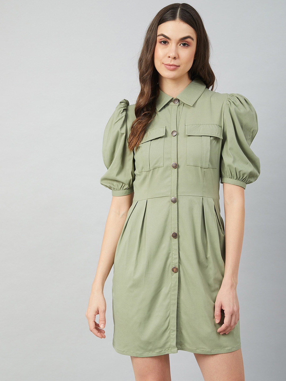 Athena Green Shirt Dress