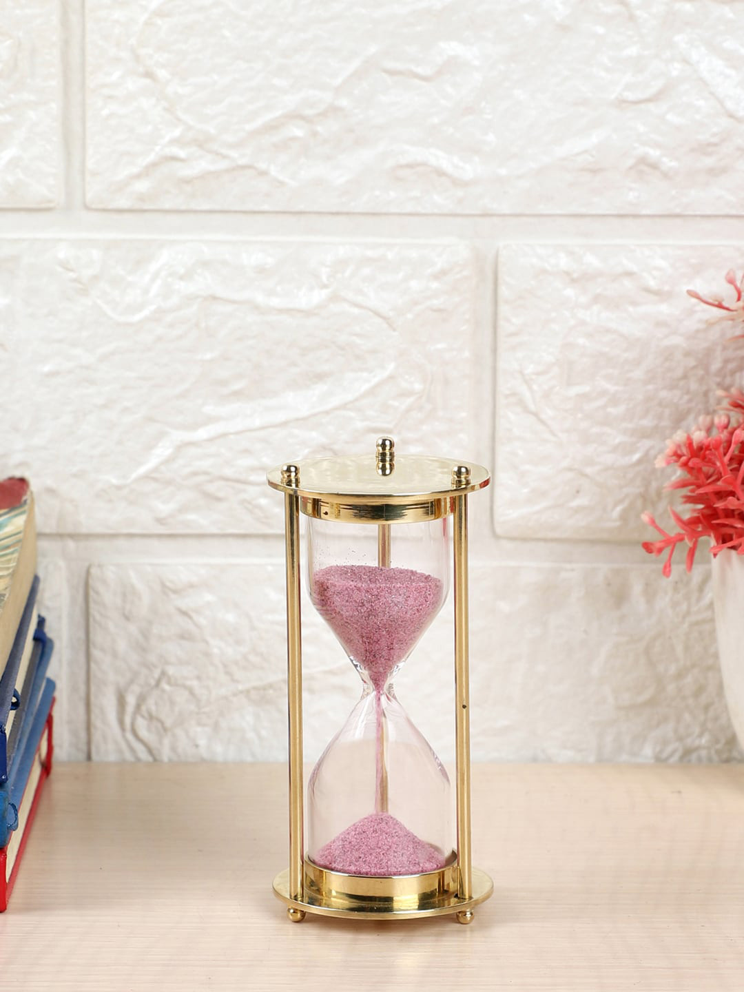 EXIM DECOR Gold-Toned & Pink Wood Sand Timer Showpiece