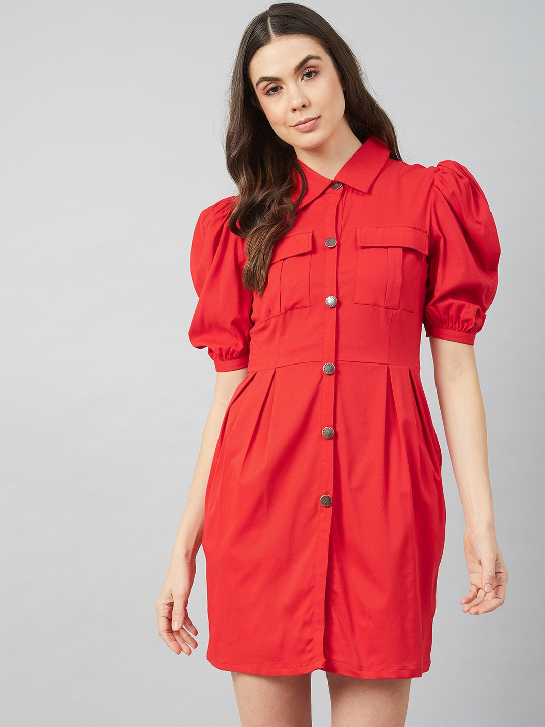 Athena Red Shirt Dress