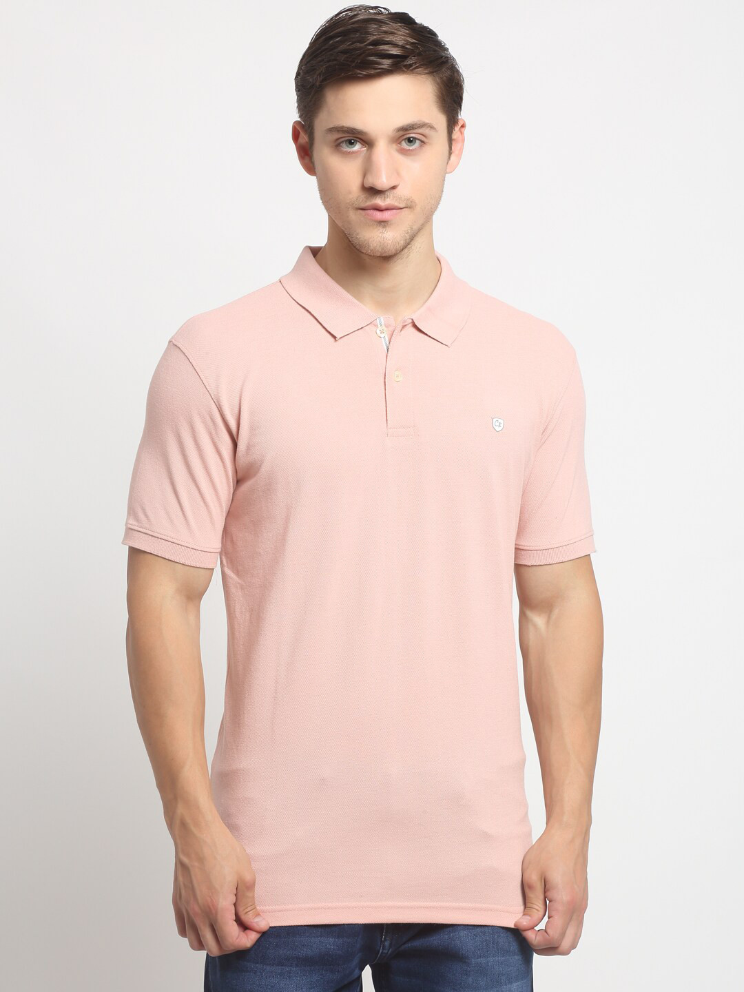 Cantabil Men Pink Polo Collar Slim Fit T-shirt