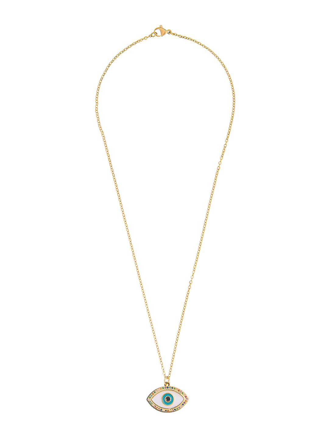 Moon Dust Moondust Gold-Plated & Blue CZ & AD Studded Evil Eye Pendant With Chain