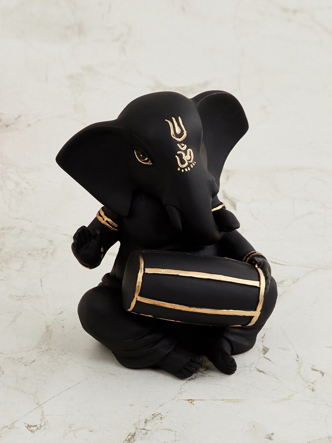 Home Centre Corsica Harmony Ganesha with Dholak Black Ceramic Natural Prayer Room Small Showpiece - 5.7 Inches