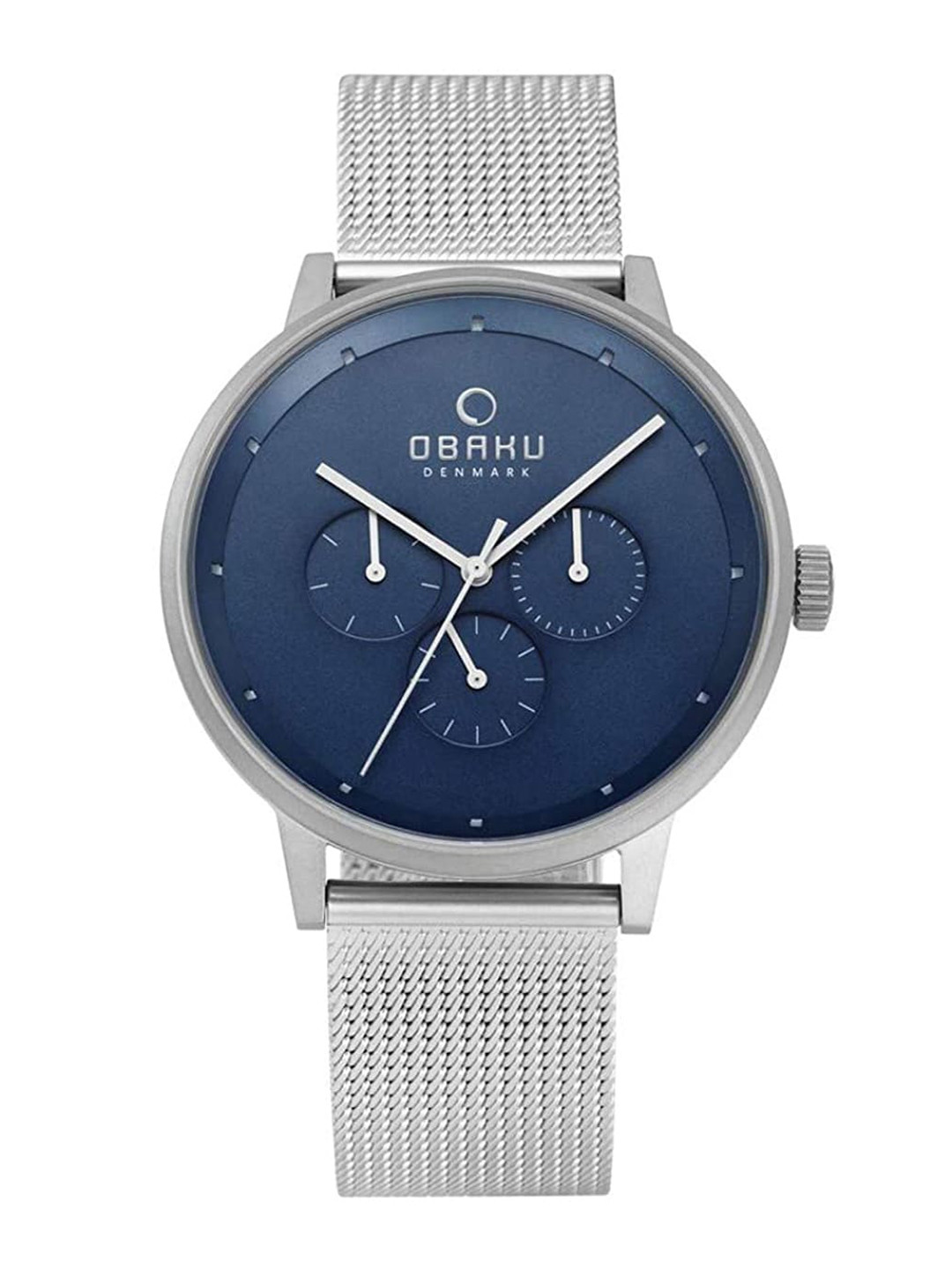 Obaku Men Navy Blue Brass Dial & Silver Toned Stainless Steel Analogue Watch V208GMCLMC