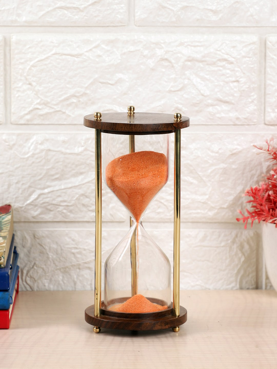 EXIM DECOR Sand Timer Orange Brass Metallic Living Room Medium Showpiece - 5.5 Inches