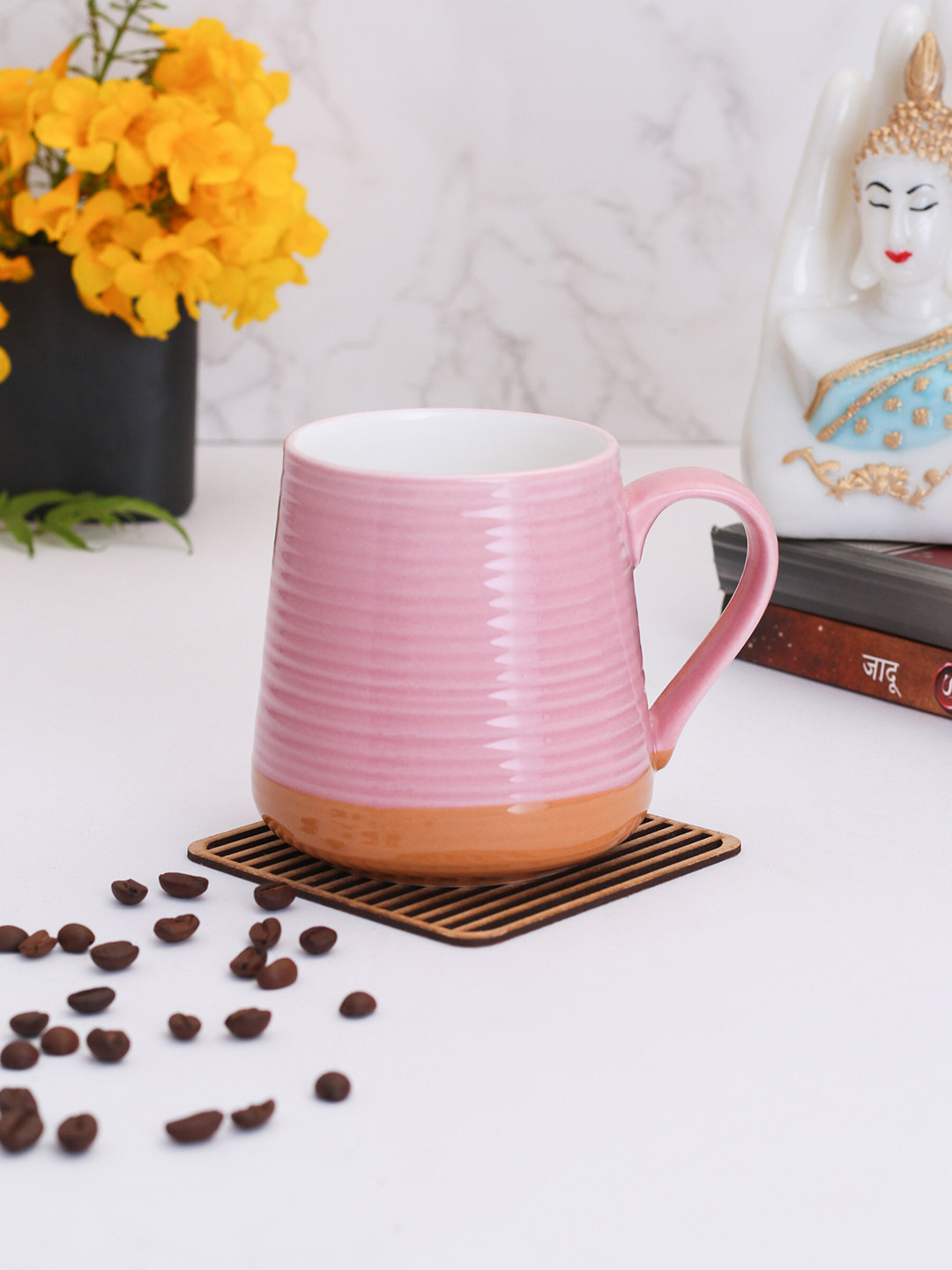 CLAY CRAFT Pink & Orange Textured Ceramic Mugs Set of 2