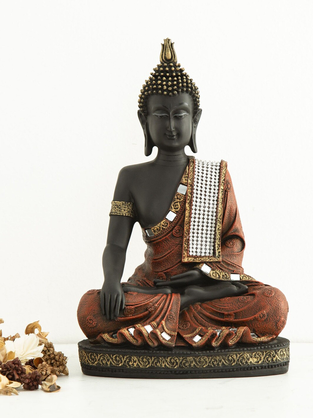 Home Centre Corsica Diamond Buddha Black Polyresin Natural Living Room Medium Showpiece - 10.6 Inches