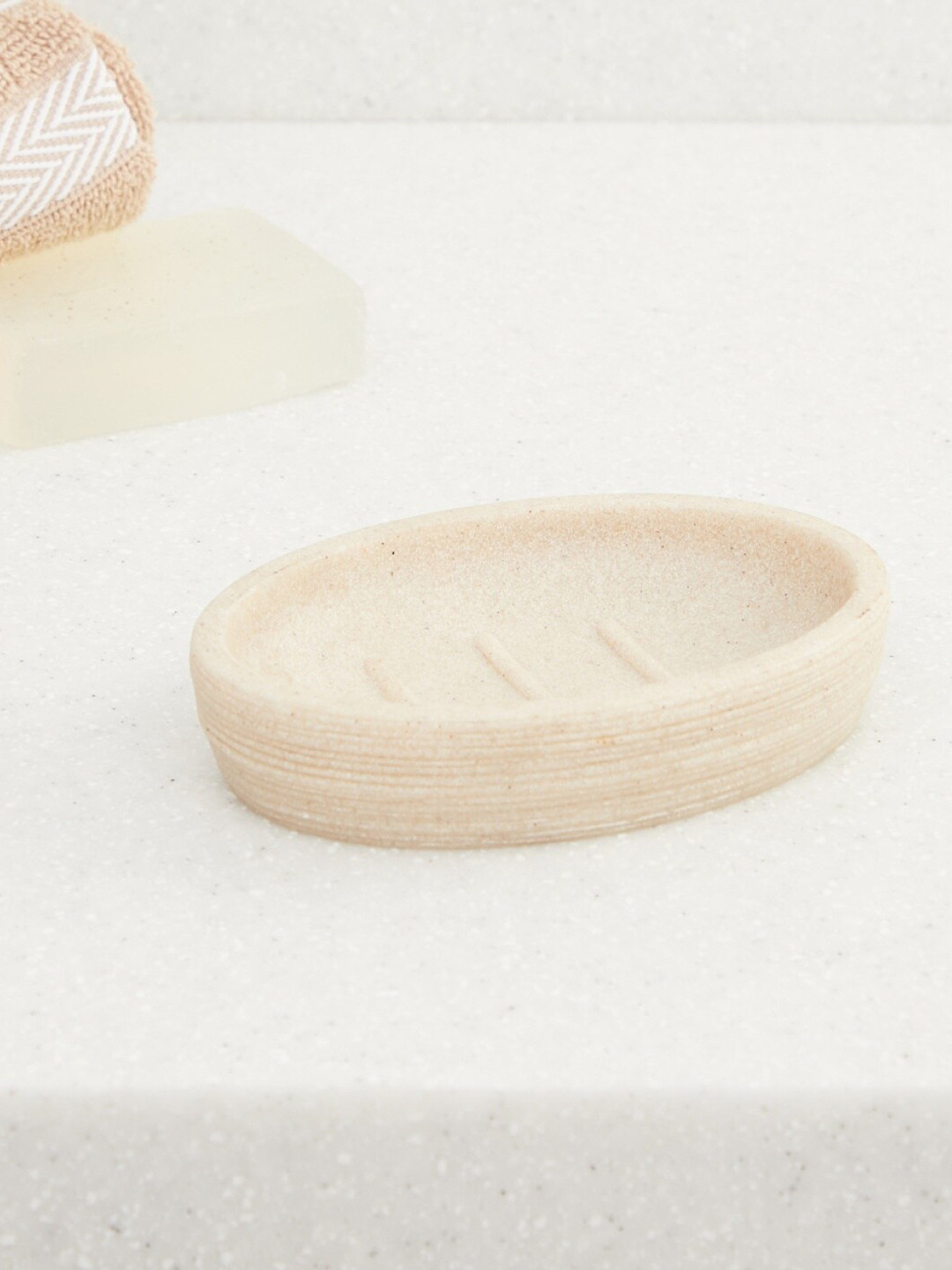 Home Centre Beige Poly Resin Marshmallow Textured Soap Dish