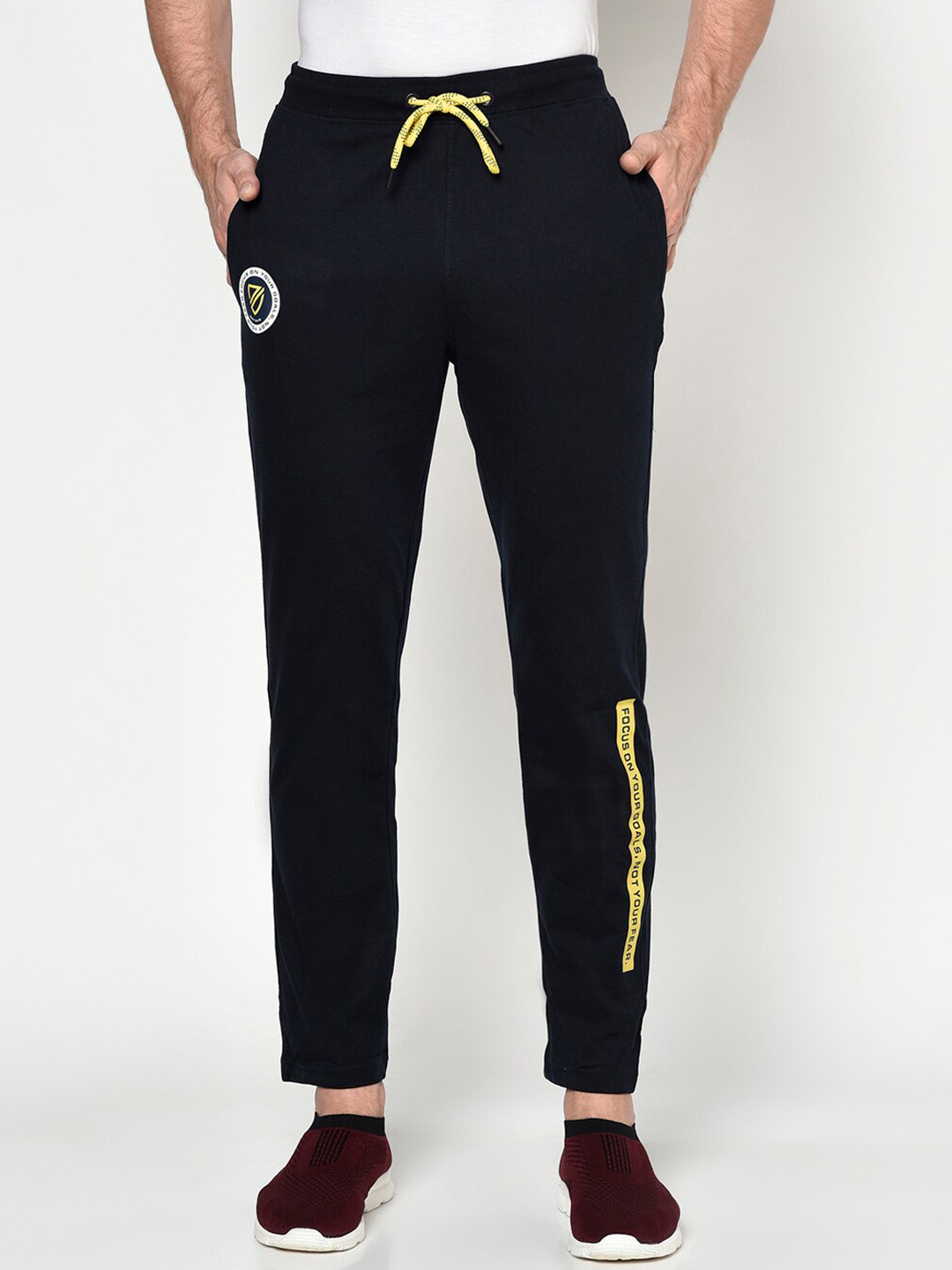 Octave Men Navy Blue Solid Cotton Track Pants
