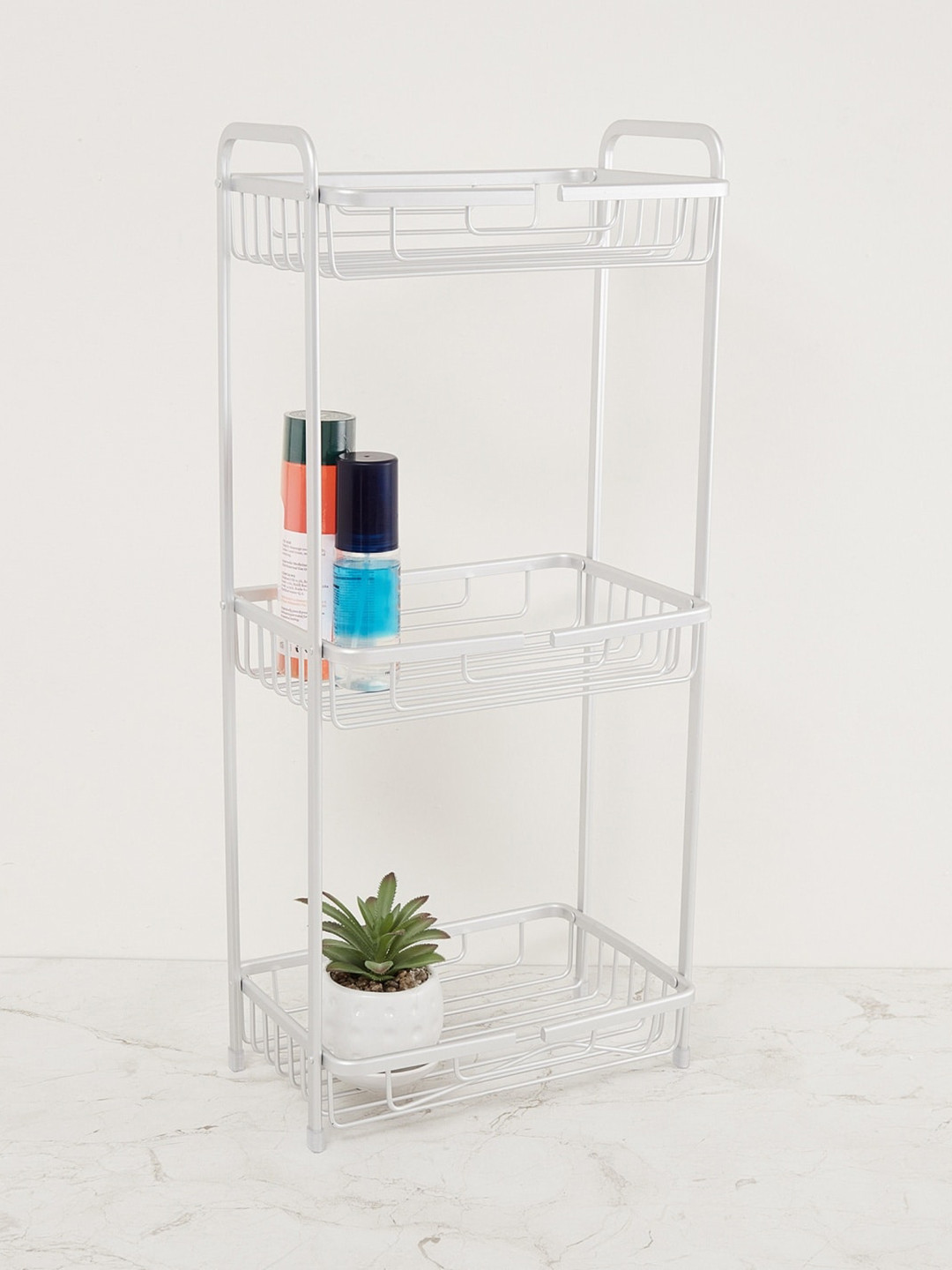 Home Centre Grey Solid Orion 3-Tier Aluminium Rack