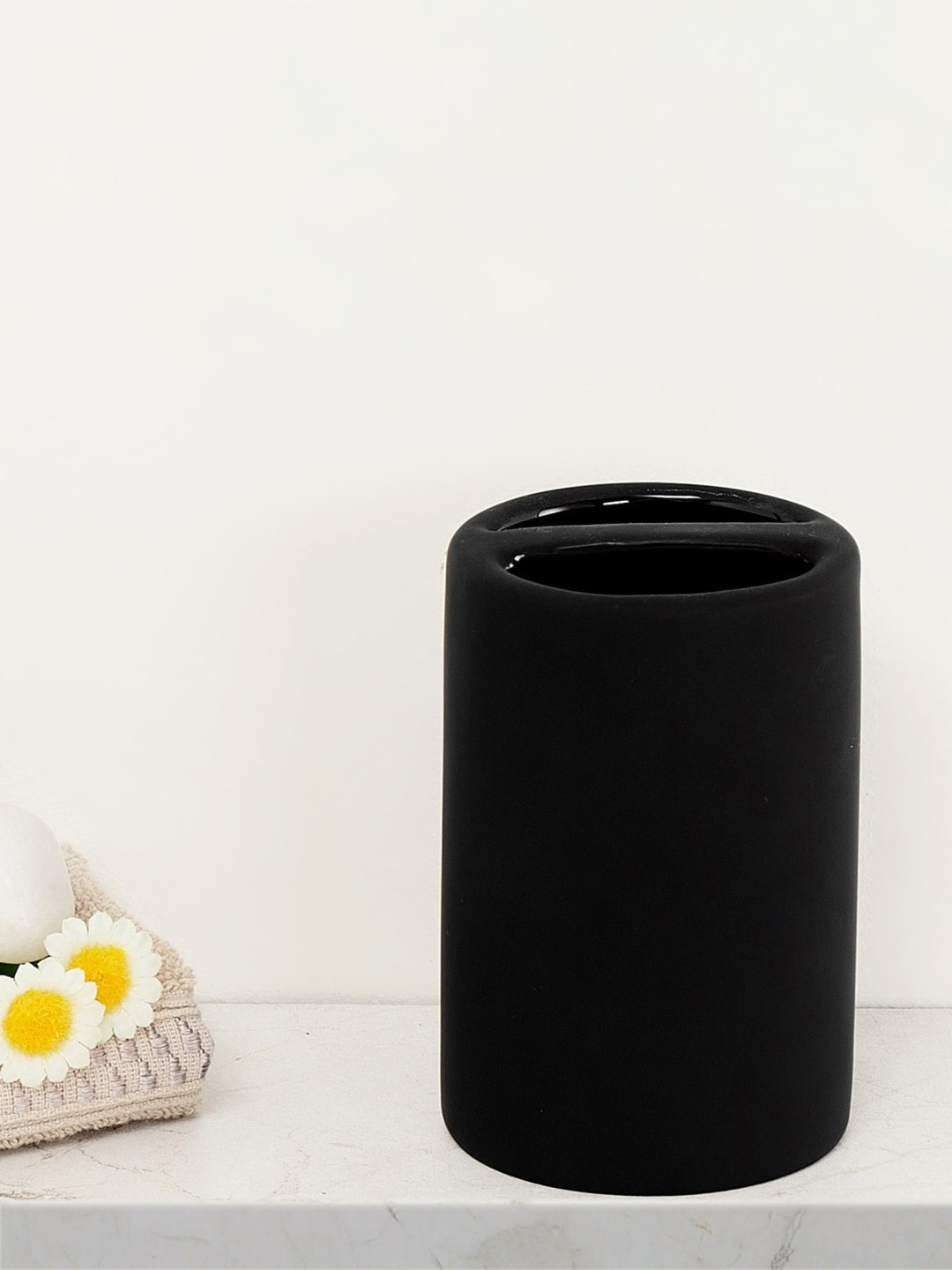 Home Centre Black Mandarin Solid Ceramic Toothbrush Holder