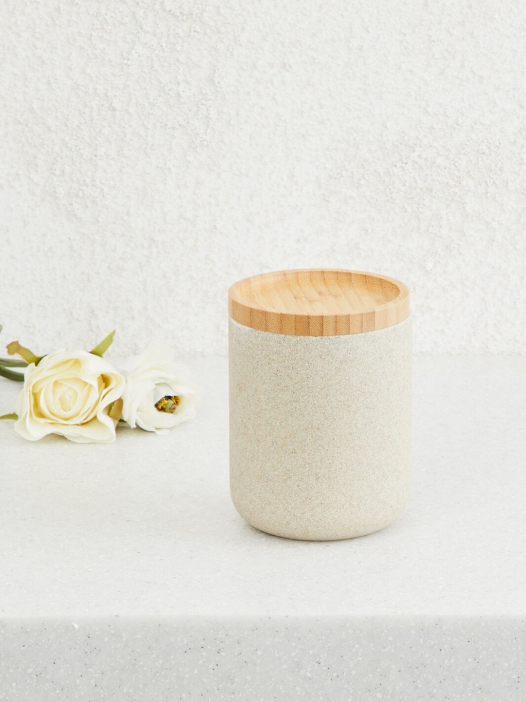 Home Centre Beige & White Solid Poly-Resin Bathroom Accessories