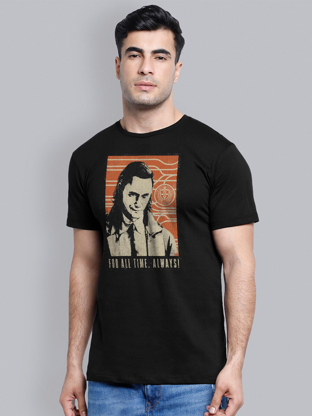 Free Authority Men Black Loki  Printed Pure Cotton T-shirt