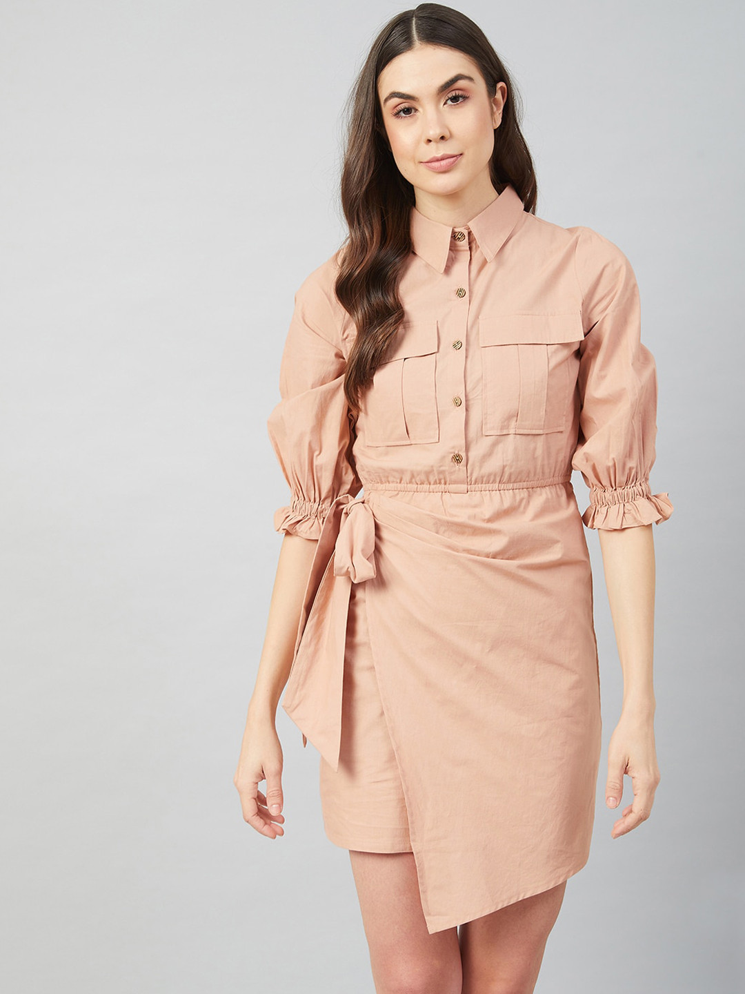 Athena Nude-Coloured Cotton Shirt Dress
