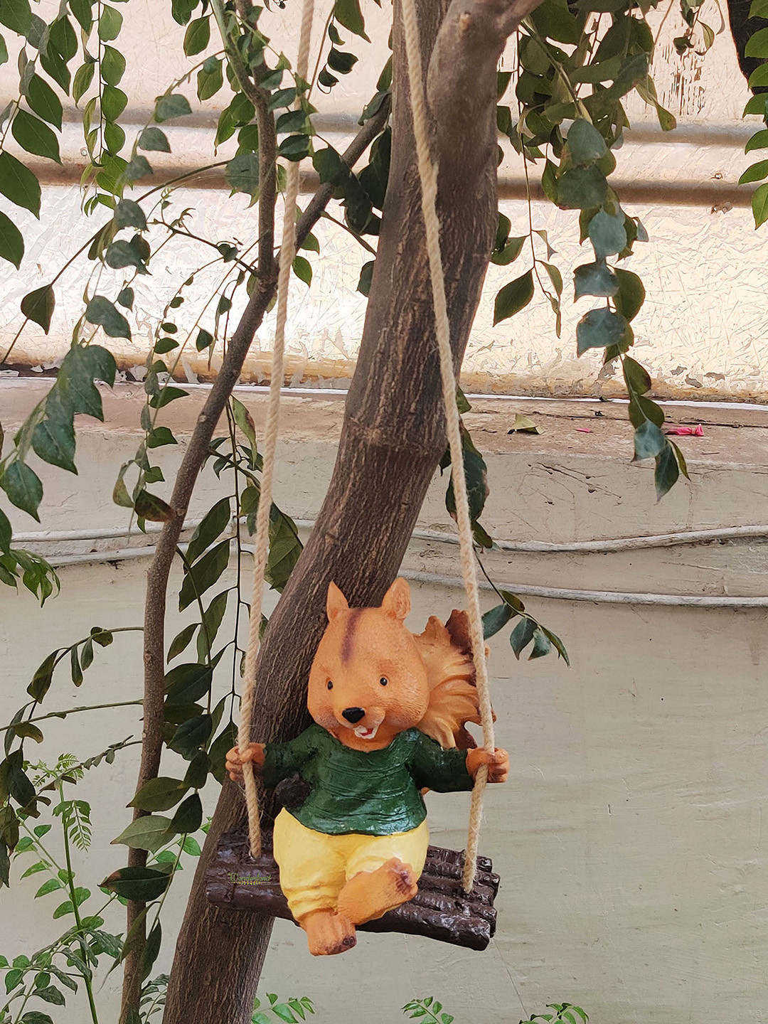 Wonderland Brown Outdoor Garden Swinging Boy Squirrel Statue