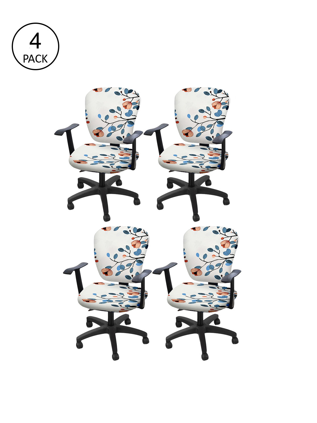 Cortina Set Of 4 Off-White & Blue Floral Print Chair Covers