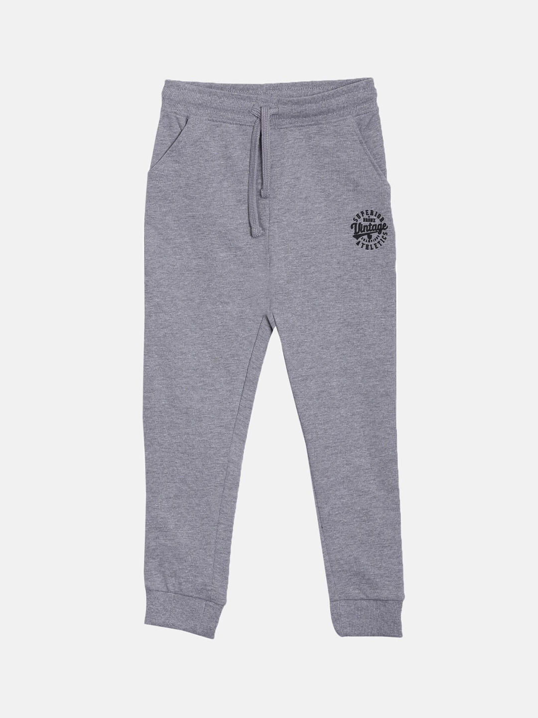 3PIN Boys Grey Melange Solid Cotton Joggers