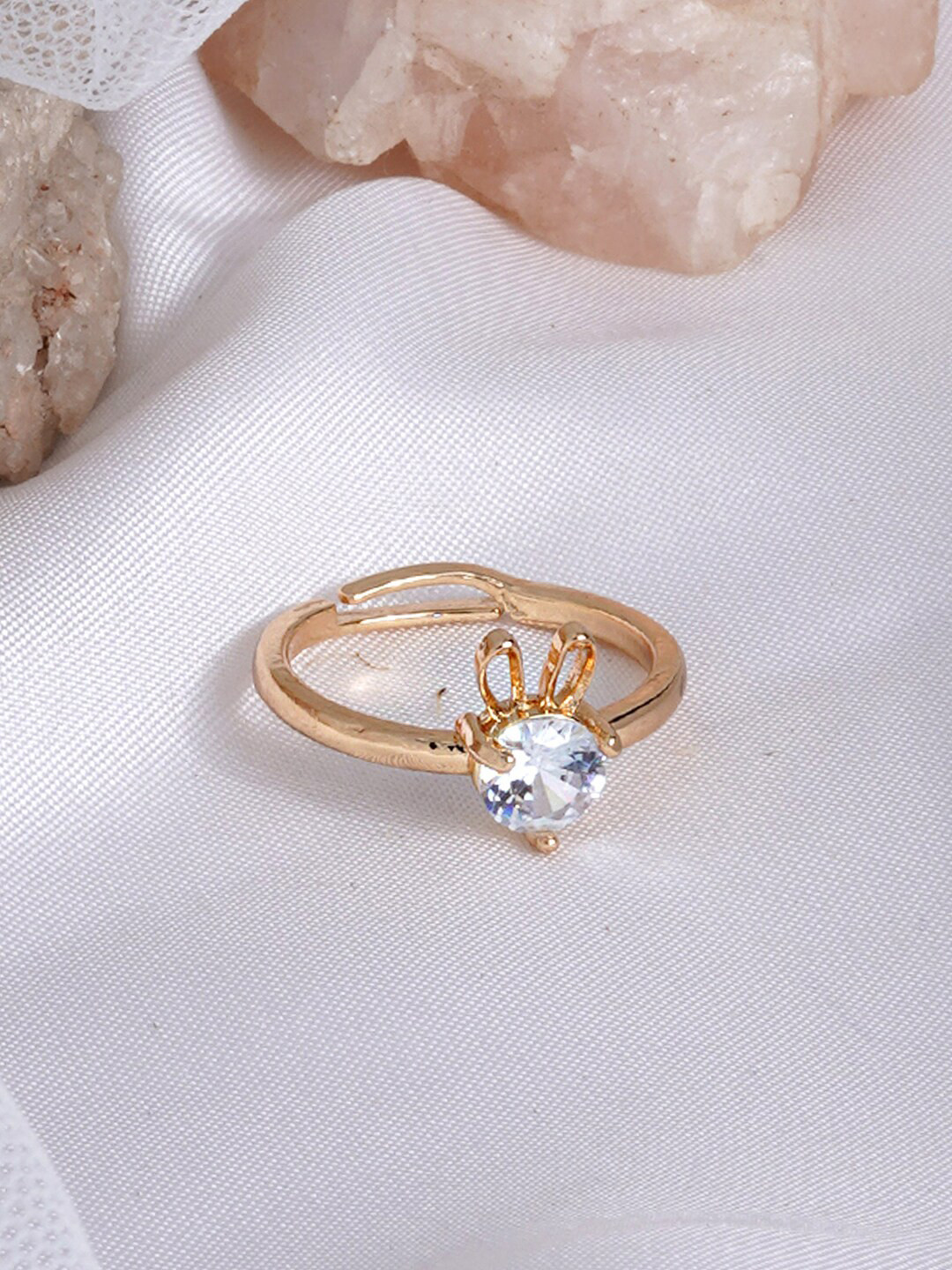 JOKER & WITCH Gold-Plated Rhinestone-Studded Bunny Hop Adjustable Finger Ring