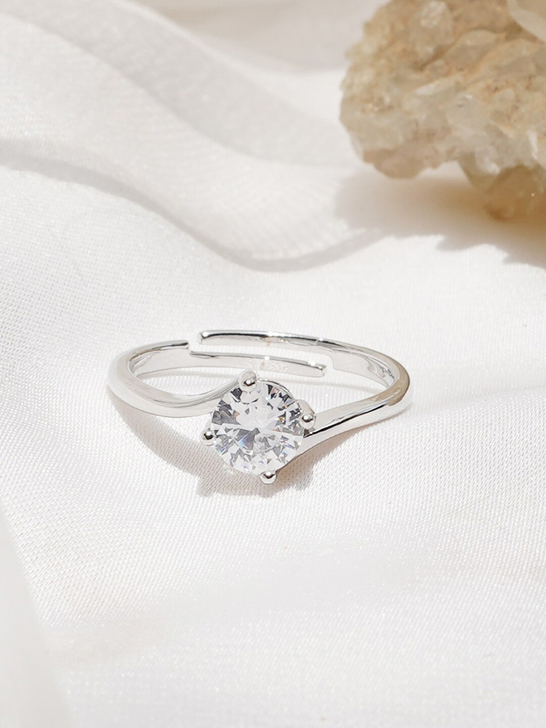 JOKER & WITCH Silver-Plated Rhinestone-Studded Giro Adjustable Finger Ring