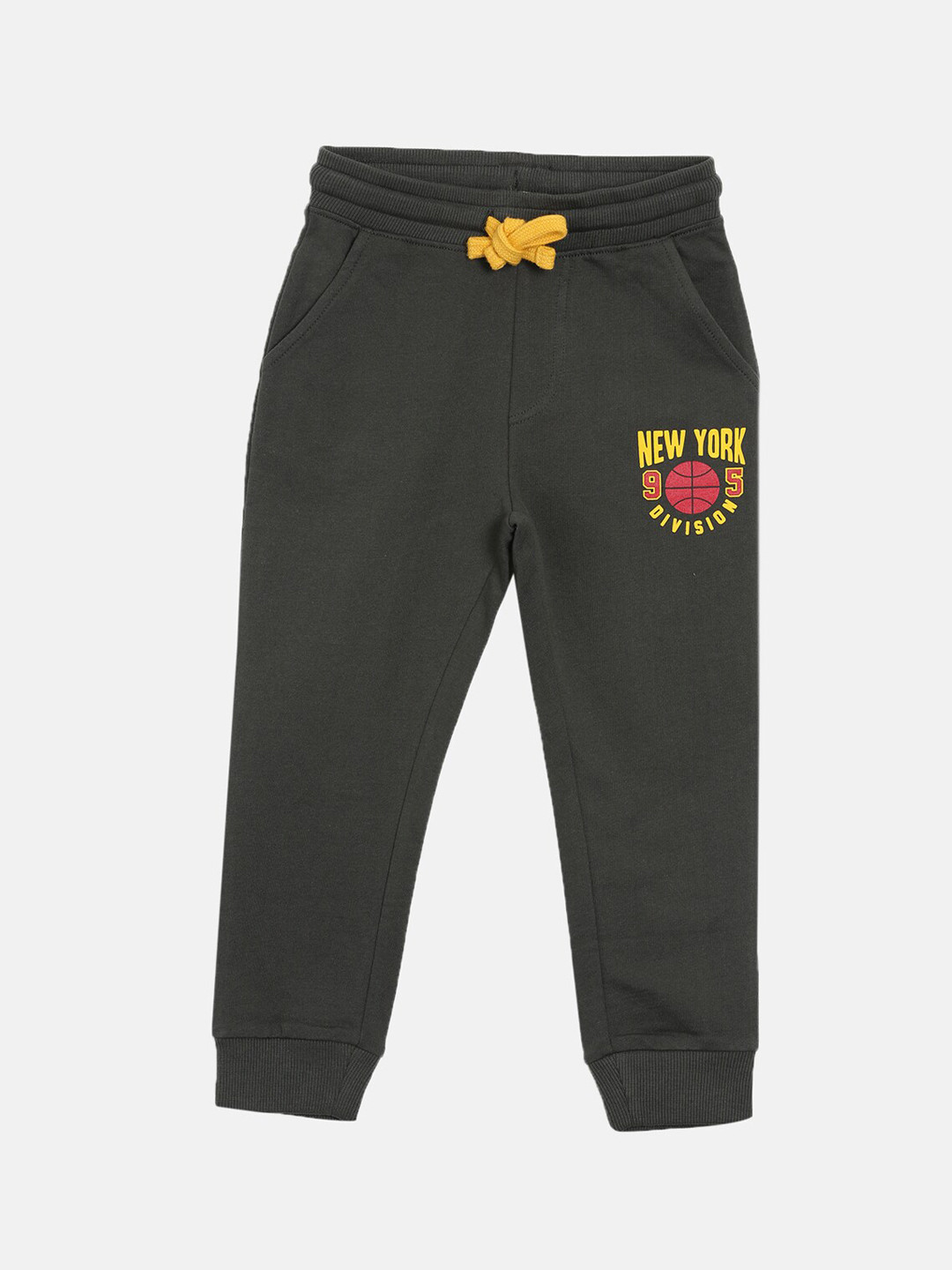 3PIN Boys Olive Green Cotton Solid Joggers