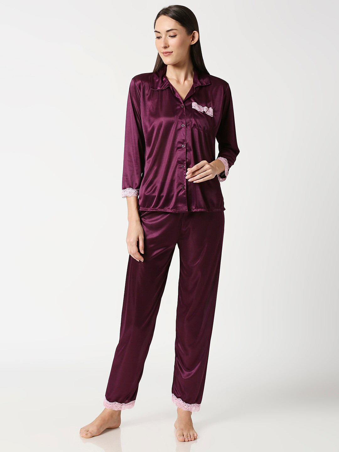 AV2 Women Purple Solid Night Suit