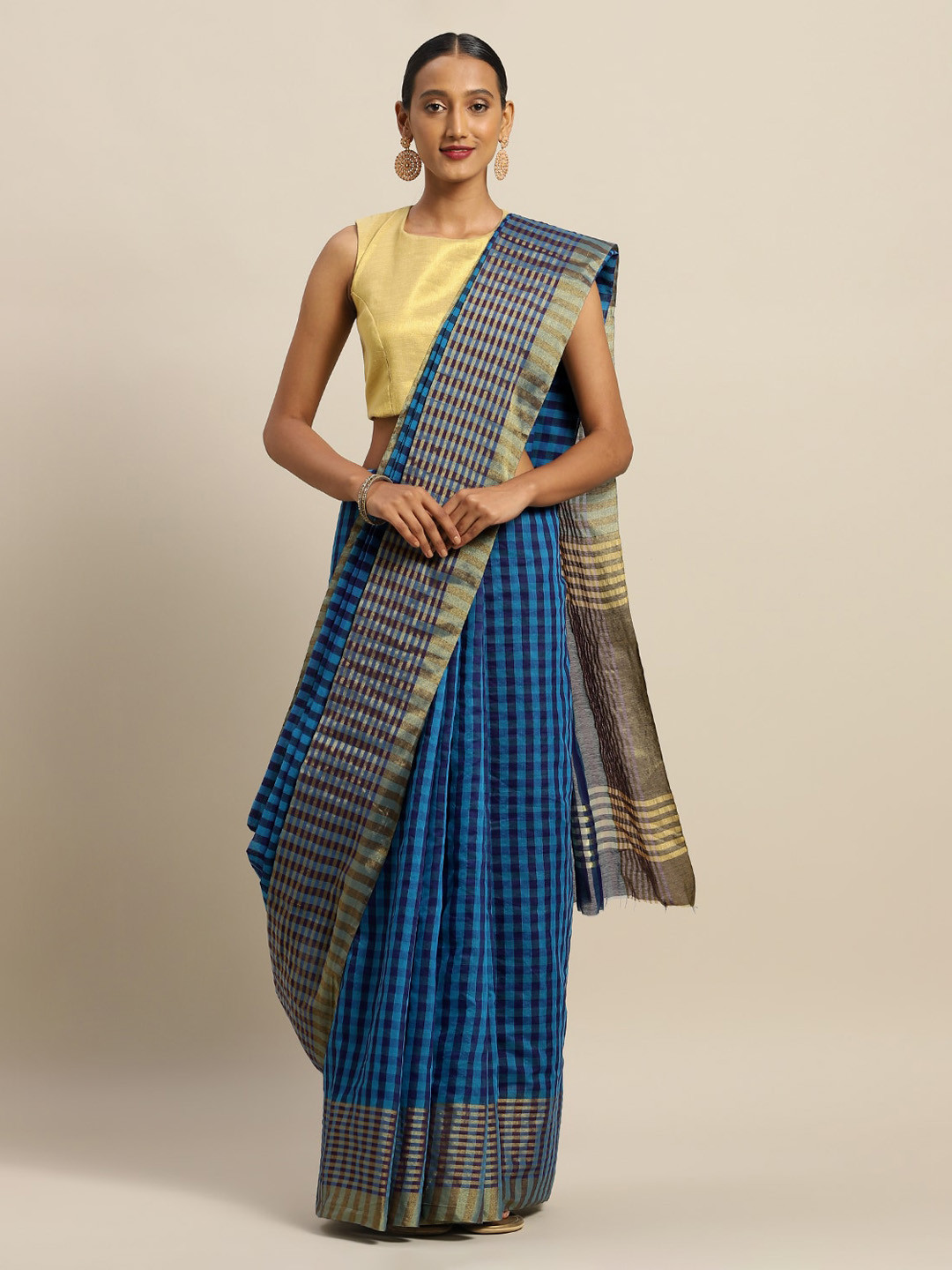 Florence Blue Checked Art Silk Saree