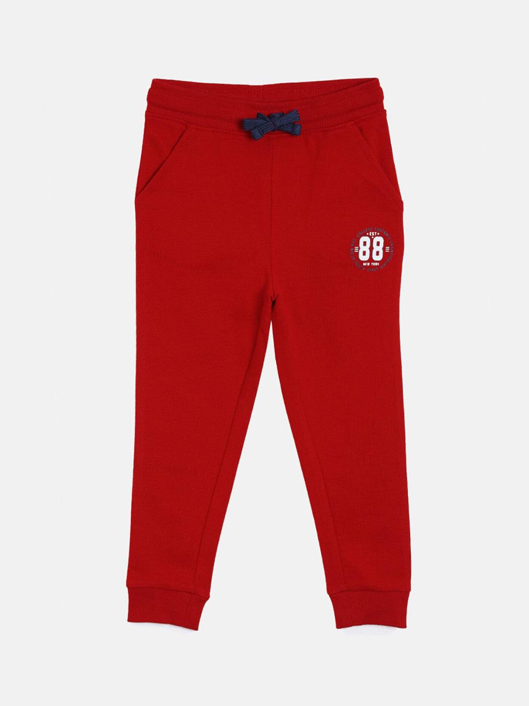 3PIN Boys Red Solid Cotton Joggers