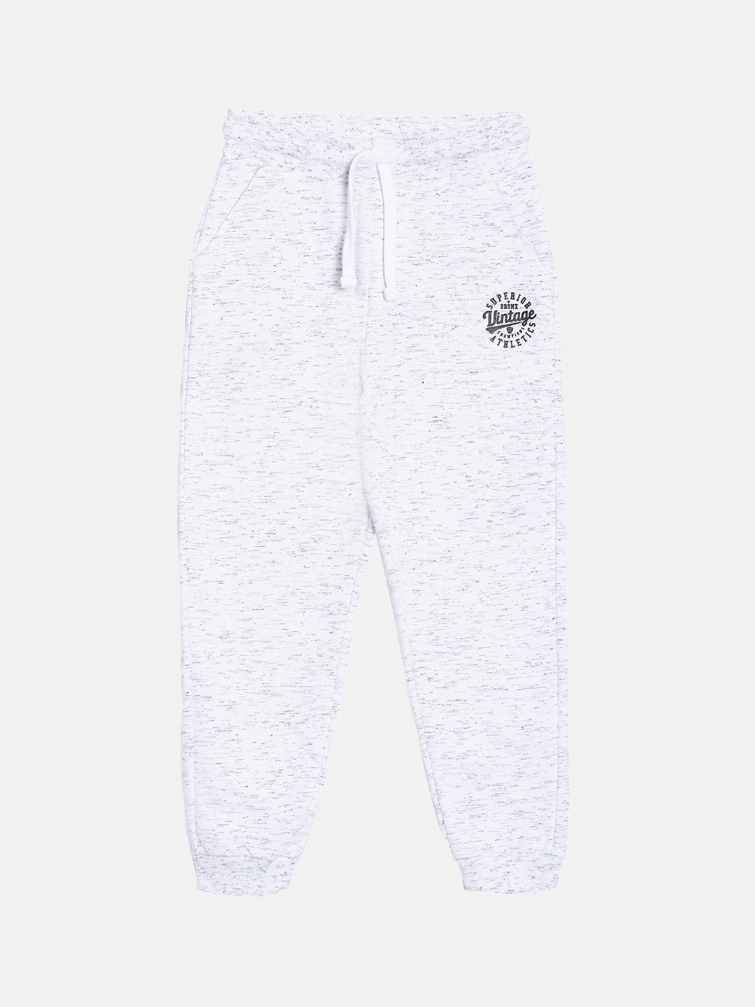3PIN Boys White Speckled Effect Cotton Straight-Fit Joggers
